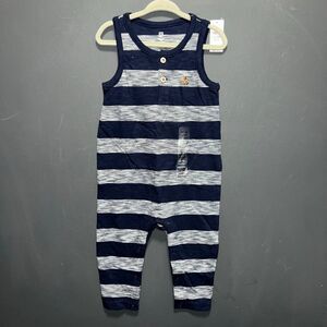 Baby GAP Longall Rompers Infants 12-18m Blue Gray Striped Sleeveless